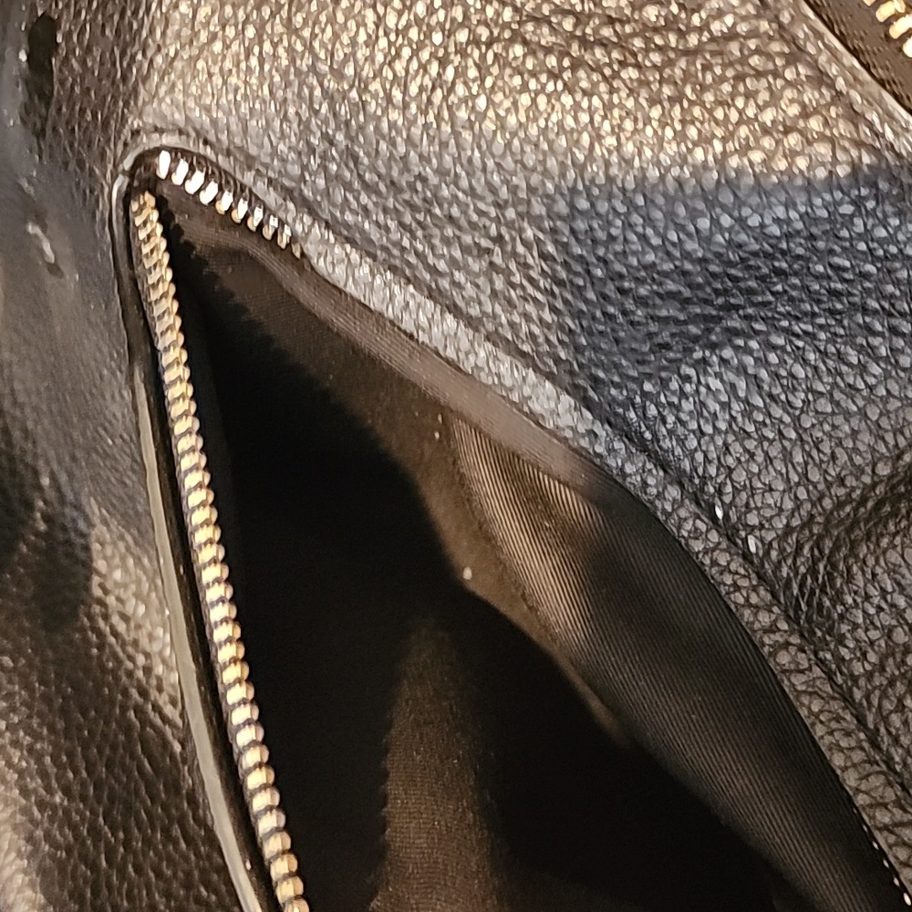 Coach Leather Back Zip Shoulder Bag Satchel Saddle Bag Black Gold - Picture 9 of 10